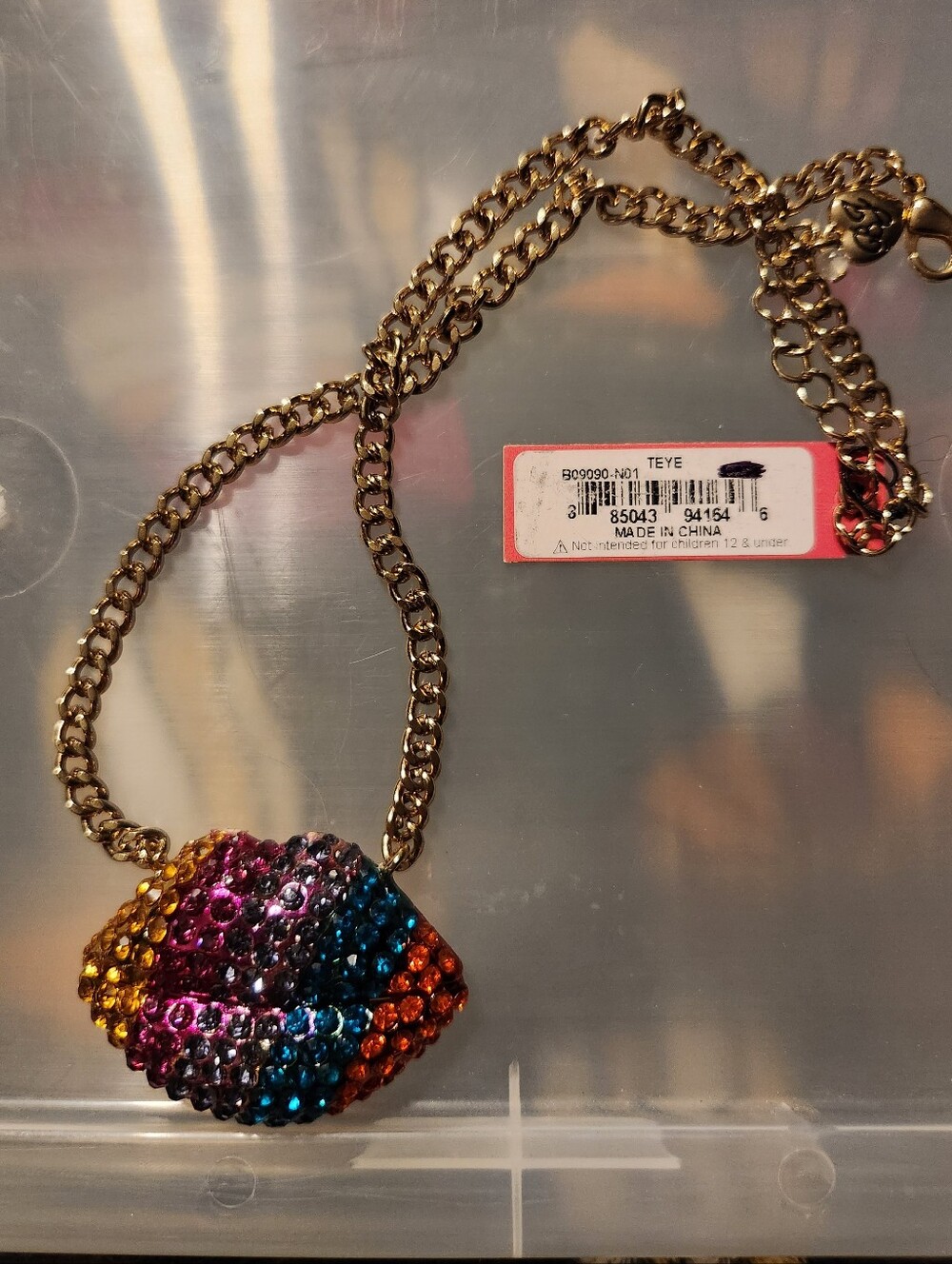 Betsey Johnson Gold-Tone Multi-Color Crystal Lip Pendant Necklace